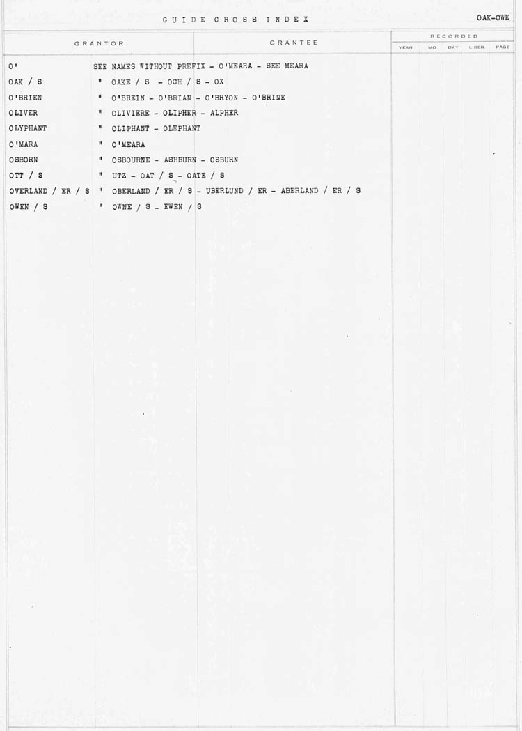 Cross Index to Surnames OAK - OWE